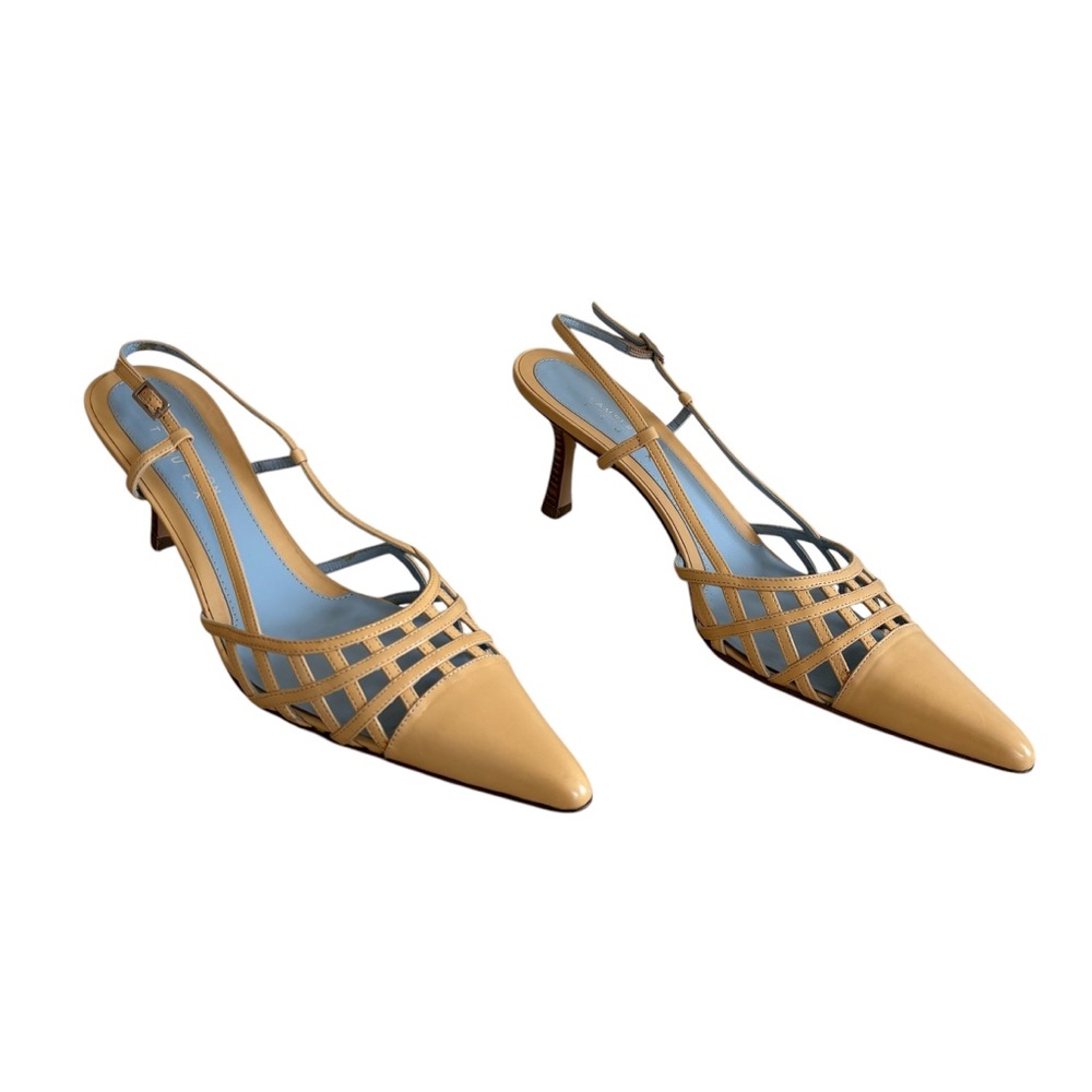 LAMBERTSON TRUEX Natural “Nan” Cage Leather Slingback Heels - Picture 3 of 15